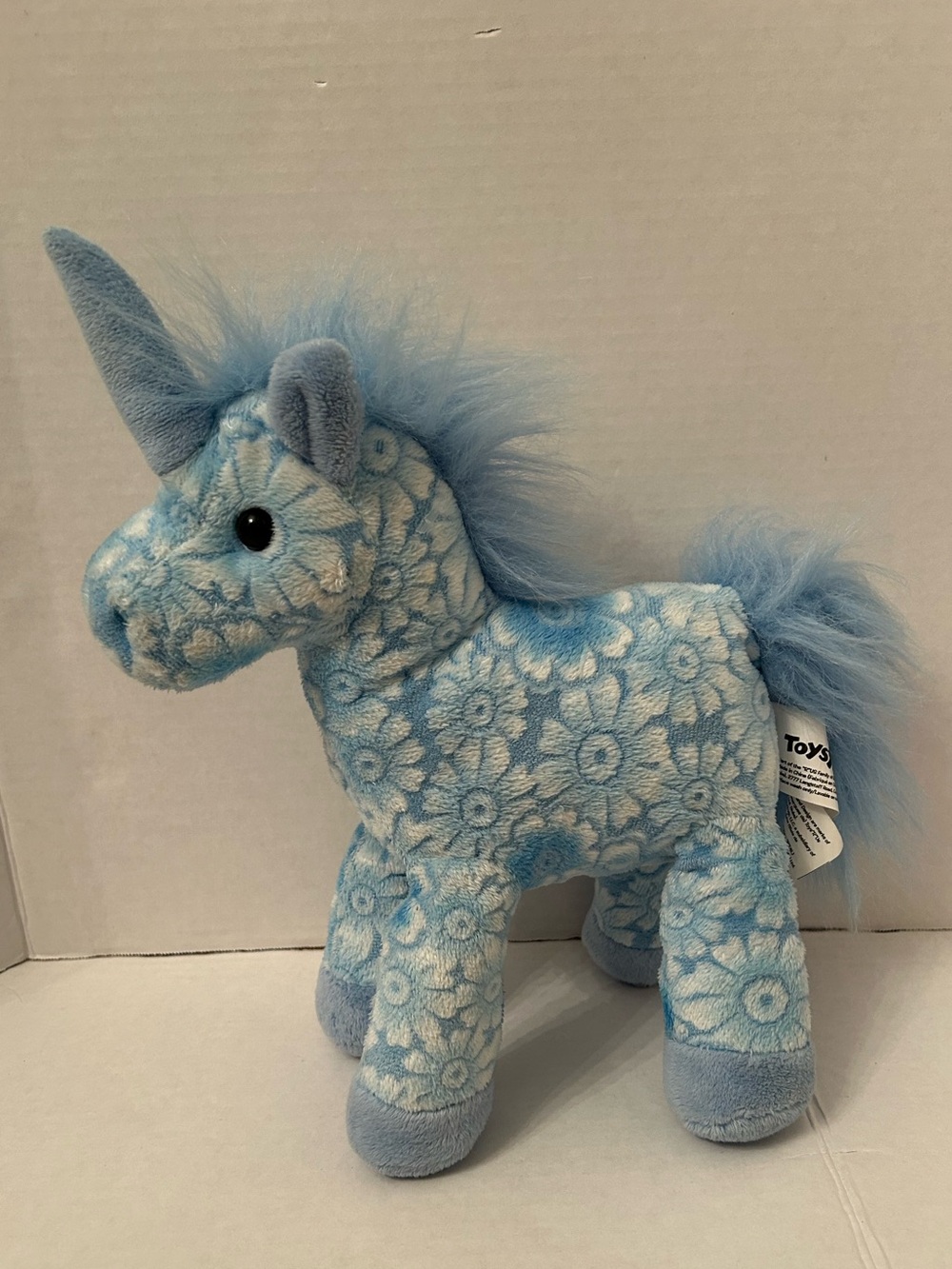 Toys R Us Unicorn Horse Blue Floral Textured Pattern Stuffed